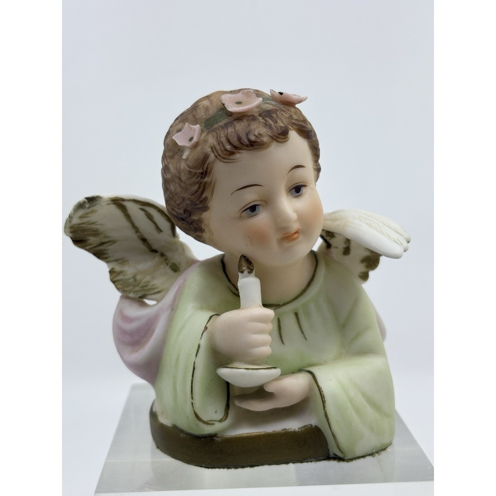 Vtg Tilso Japan Angel Cherub Bust Porcelain Figurine Candle Hand Painted Sticker